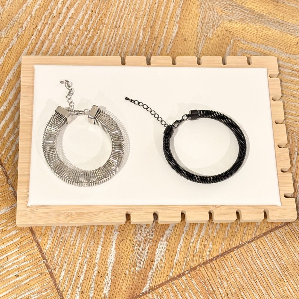 Black & Silver Coil Bracelet Set Industrial Wrap Cuff Unisex Statement Jewelry